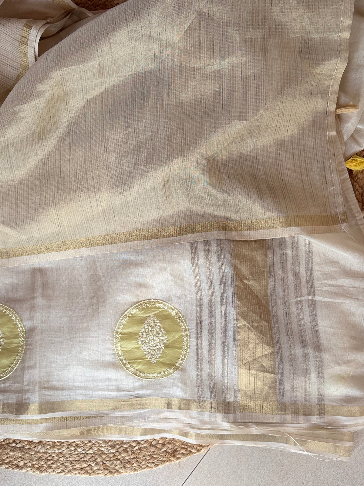 Dc98 chanderi saree with aplique