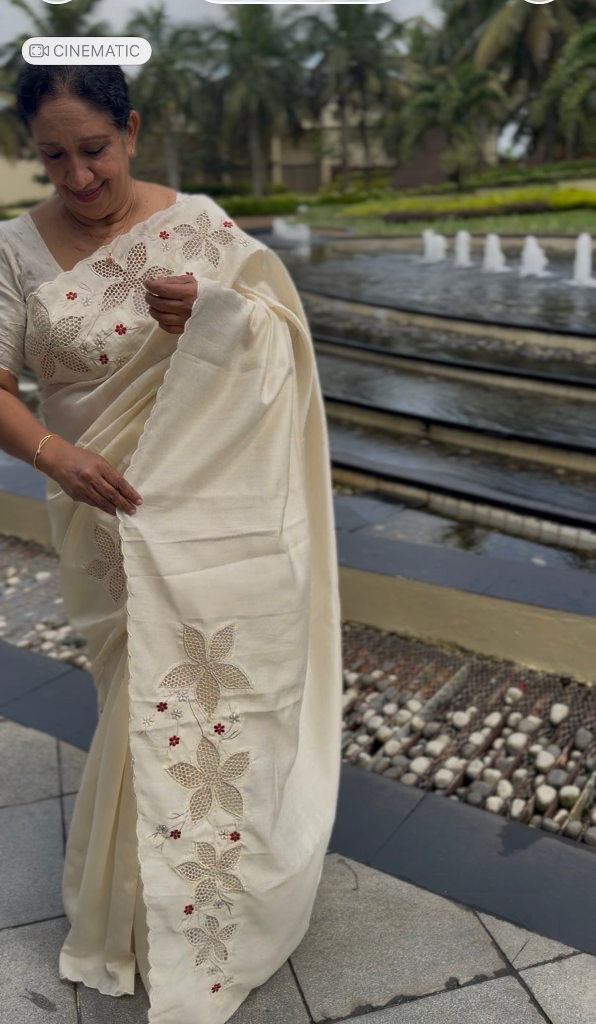 KMC Moongasilk saree with cutwork and machine embroidery