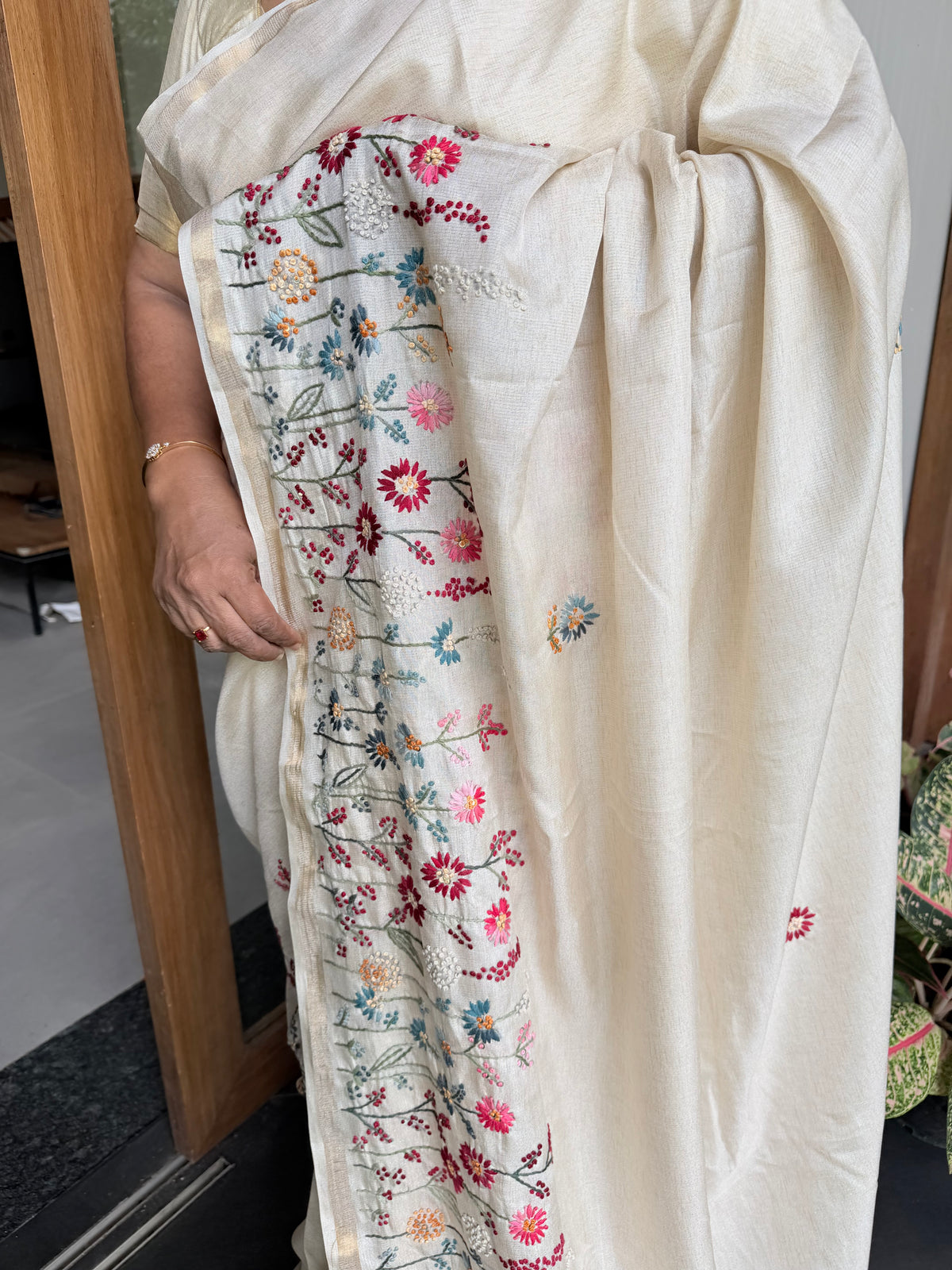 DS7 chanderi saree with hand embroidery