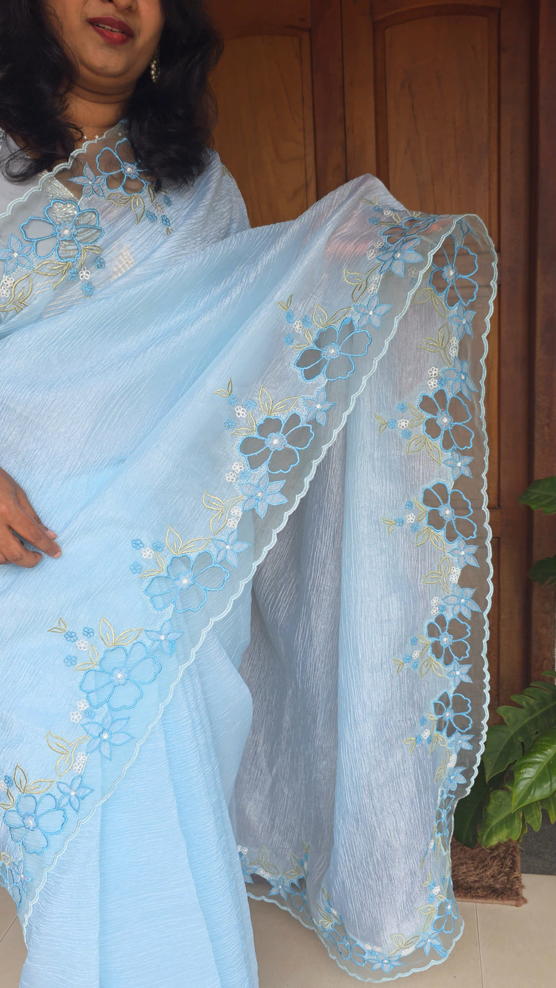 Tazanna handcrafted crush organza sarees