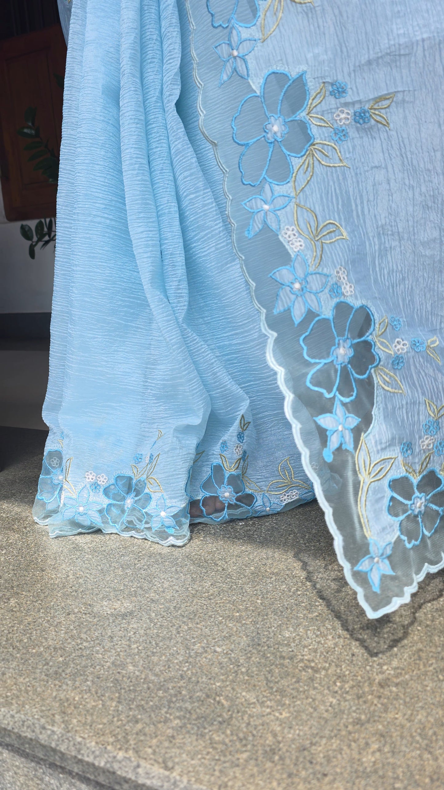 Crush organza net aplique saree CR28