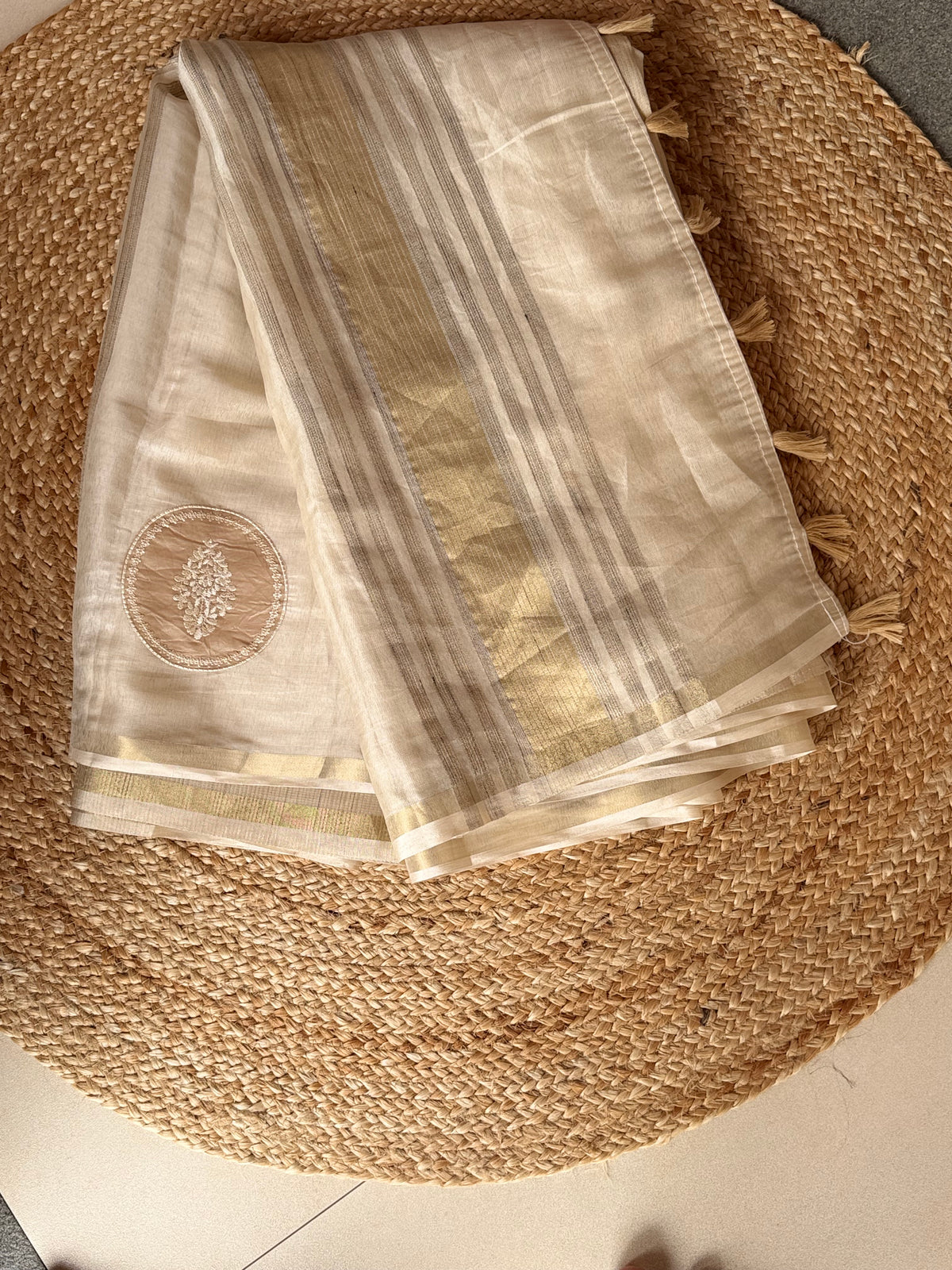 Dc98 chanderi saree with aplique