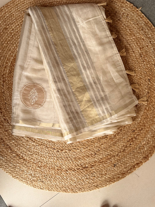 Dc98 chanderi saree with aplique