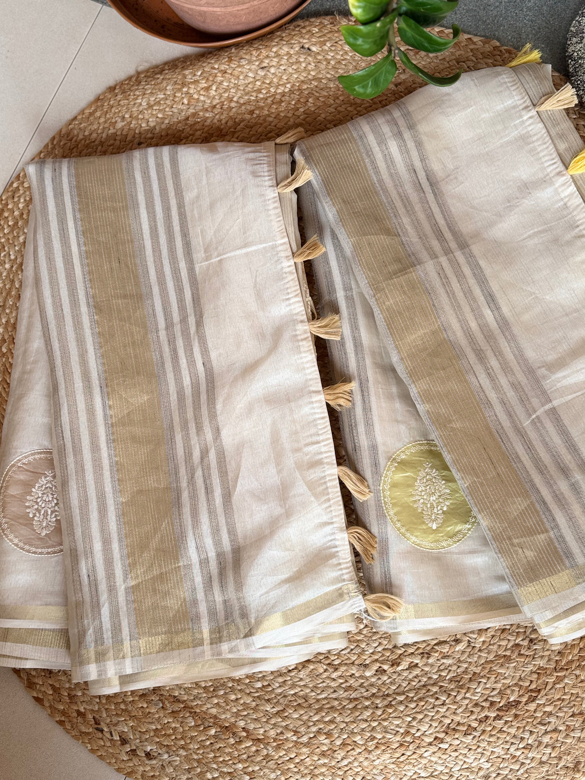 Dc98 chanderi saree with aplique