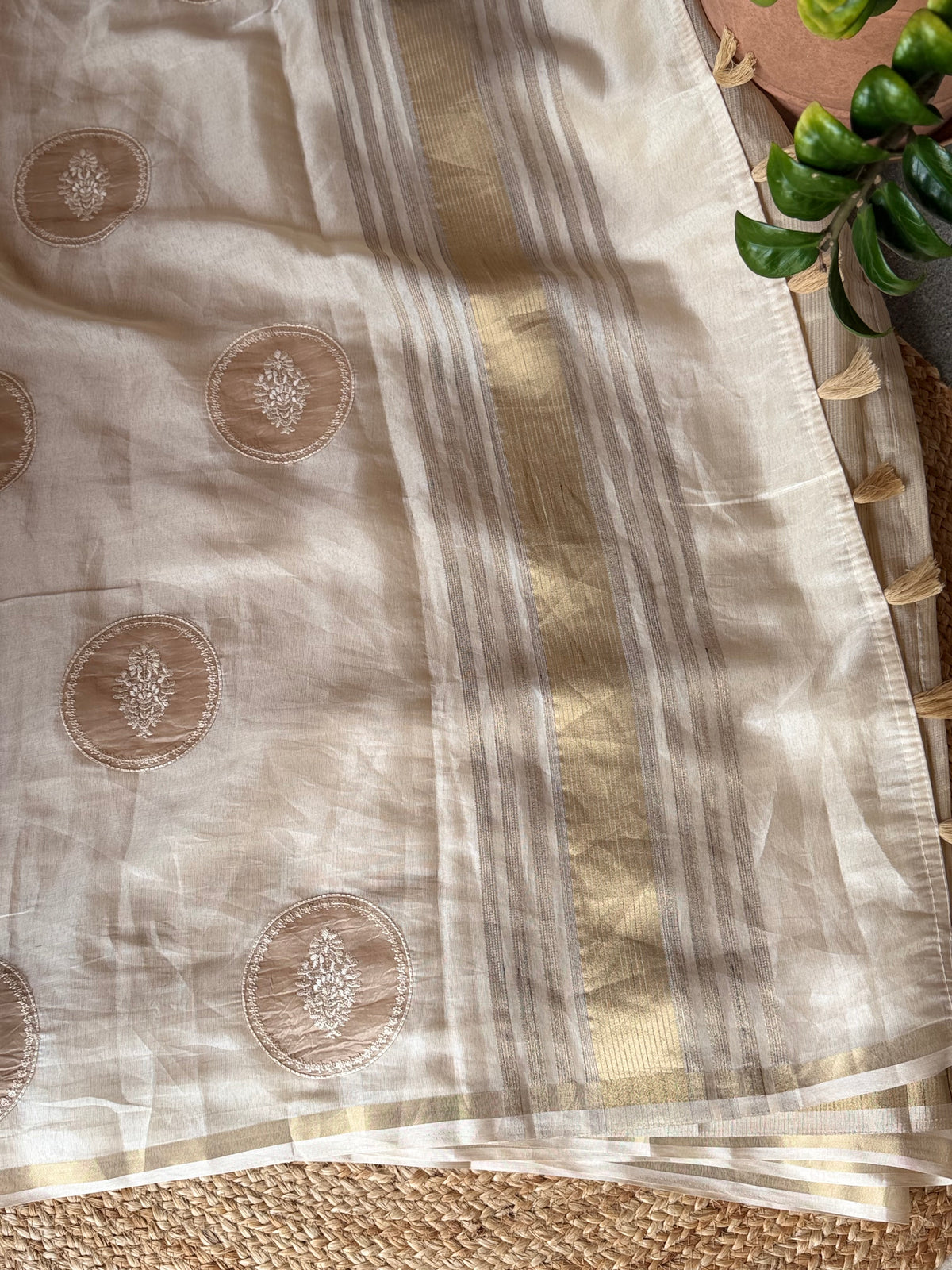 Dc98 chanderi saree with aplique